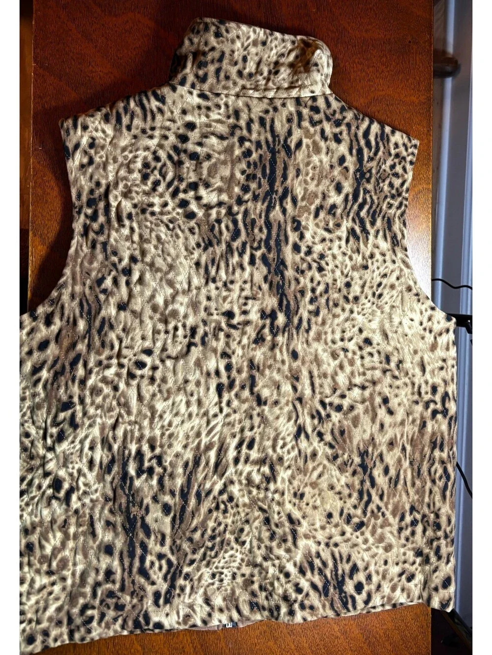 Allison Daley Petite 10P Leopard Print Quilted Zip Vest Animal Print